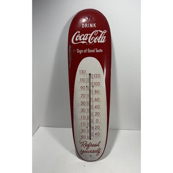 1950s Coca-Cola original cigar metal thermometer Vintage